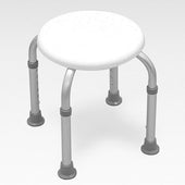 Drive round shower stool with adjustable height and non-slip feet, shown from a front angle.