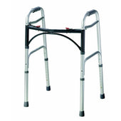 Lightweight folding walking frame with four rubber-tipped legs, suitable for indoor and outdoor use, front view.