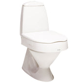 Etac Cloo Raised Toilet Seat shown closed with a rectangular tank, plain background, front view.
