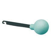 Etac Butler Buttoner with light blue foam handle and black hook, used for dressing, front view.