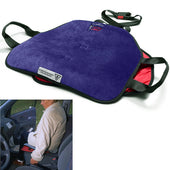 RoMedic Autoslide Car Access System with black handles, inset showing use getting into car seat, side view.