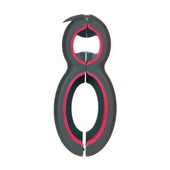 Homecraft 6 in 1 multi opener for jars and bottles, black and red handle with gripped design, angled view.
