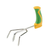 Easi-Grip garden cultivator with three prongs and ergonomic handle, close-up.