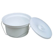 White plastic commode pan with handle and lid, shown suitable for Sidhil commodes, front angle view.