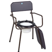 Sidhil Basic Commode with splayed legs, armrests, padded backrest and removable bucket, front view.