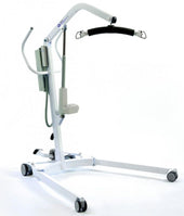 Oxford Mini 140 electric hoist with wheels and a metal lifting arm, used for moving patients, side view.