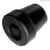 Black rubber walking stick ferrule with wide base for 21mm tip, cylindrical shape, shown on white background, close-up.