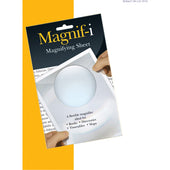 Magnif-i magnifying sheet bending over printed text with yellow accent showing magnification, in use view.