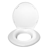 Gordon Ellis Big John Toilet Seat with lid, white, extra wide seat design, top view.