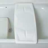 White plastic bathboard seat with slatted surface resting across a bathtub, injection-moulded design, side view.