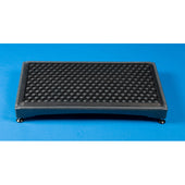 Black rectangular non-slip footrest for easier stepping, shown on a blue background, front view.