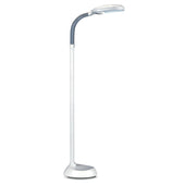 Lifemax High Vision Floor Lamp with curved adjustable neck, oval head, near daylight bulbs and round base, front view.