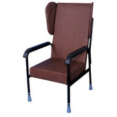 Brown Aidapt Chelsfield height adjustable chair with padded seat, ergonomic back, side head supports and rubber-tipped legs, front view.