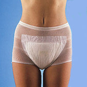 Able2 Stretch Pants Short Leg Length pack of 5, white mesh underwear shown on person, blue background, front view.