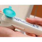 Mountway Battery Stick A230 for Bath Lifts with blue suction cup, held in hands, close-up.