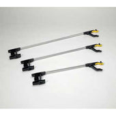 Three Homecraft Lightweight Handi Reachers with black handles and yellow triggers on a white background, top view.