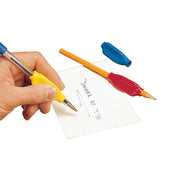 Handwriting with a pen held in a Homecraft Pen & Pencil Holder with cushioned grip, in use close-up.