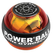 Black and orange Homecraft NSD Powerball labelled POWER BALL 250Hz GYROSCOPE, designed for forearm exercise, front view.