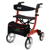 Black Drive Nitro Rollator with lightweight aluminium frame, black seat, storage pouch and handlebars, front view.
