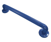 Red grab bar with textured grip and round wall mounts, suitable for dementia care, shown on a white background, front view.