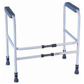Aidapt Broadstairs adjustable toilet frame with grey armrests and polymer finish, width and height adjustable, front view.