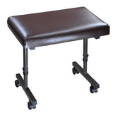Aidapt Beaumont Leg Rest with vinyl top, metal legs, adjustable height and four wheels, side view.