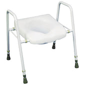 Aidapt adjustable width toilet seat and metal support frame, height adjustable, front view.