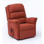 Gold Restwell Nevada Petite Dual Motor Riser Recliner with cushioned back, side pocket and compact build, front view.