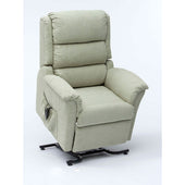 Gold Restwell Nevada Petite Dual Motor Riser Recliner with padded arms, side pocket, and black metal base, front view.