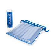 Repose Cushion and Pump pack beside a clear mat with blue edges on white background, front view.
