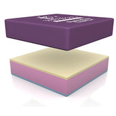 Dyna-Flex Cushion with three layers, top layer in purple visco elastic foam, cross-section view.
