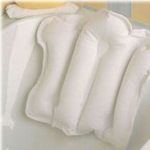 Homecraft bath pillow for head and neck support in the bathtub, shown placed on bath edge, angled view.