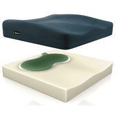 Black Dyna-Tek Gel Cushion with gel and foam interior, designed for high pressure ulcer risk, front angle view.
