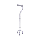 Height adjustable aluminium tripod cane with grey handle and three rubber feet, shown from a side view.
