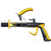 Yellow and black grabber tool with trigger handle and long barrel, Classic Pro Folder model, front view.