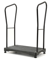 Black Gordon Ellis Big Foot Half Step with two handles, wide textured surface, and height adjustment, front view.