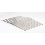 Rectangular metal threshold ramps with raised diamond tread pattern, shown from a front angle.