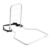 Drive Beaufort Bed Rail with strap for divan beds, shown attached to help getting in and out of bed, side view.