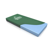 Green-blue rectangular bariatric mattress, slightly angled on a white background, side view.