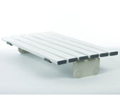 White slatted shower board with non-slip ends resting across a bathtub, front angle view.