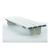 White reinforced PVC bath board with four slats and black end caps, fits across the bathtub, angled side view.