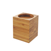 Bamberry bamboo cube raisers with round top openings, set of four, suitable for holding pens or utensils, front view.