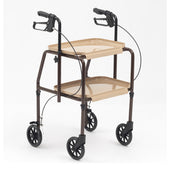 Brown Drive Handy Trolley with two beige shelves and black hand brakes, white background, front view.