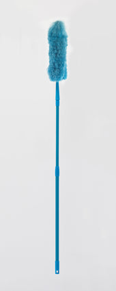 Drive Long Reach Extendable Duster with fluffy blue head, shown upright on white background, front view.