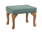 Drive Queen Anne Stool in brick with four curved legs and a light green cushion, footrest design, front angle view.