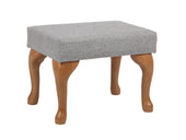 Queen Anne stool in brick colour with compact shape and four curved legs, suitable as a footrest, front angle view.