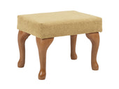 Queen Anne style stool in brick colour with four curved legs and a padded tan seat, shown on a white background, front view.