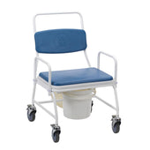 Drive Birstall Bariatric Mobile Commode with armrests, wide seat and braked castors, front angle view.