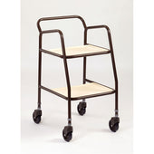 Drive Rutland adjustable trolley with push bar, beige shelves, metal frame, four black caster wheels, front angle view.