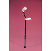 Black Homecraft Bariatric Crutch with white cuff and handle, upright on pink background, front view.